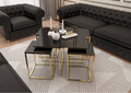 PIZZA Set de Mesas Cuadradas Premium Negro con Vidrio Templado y Base Gold