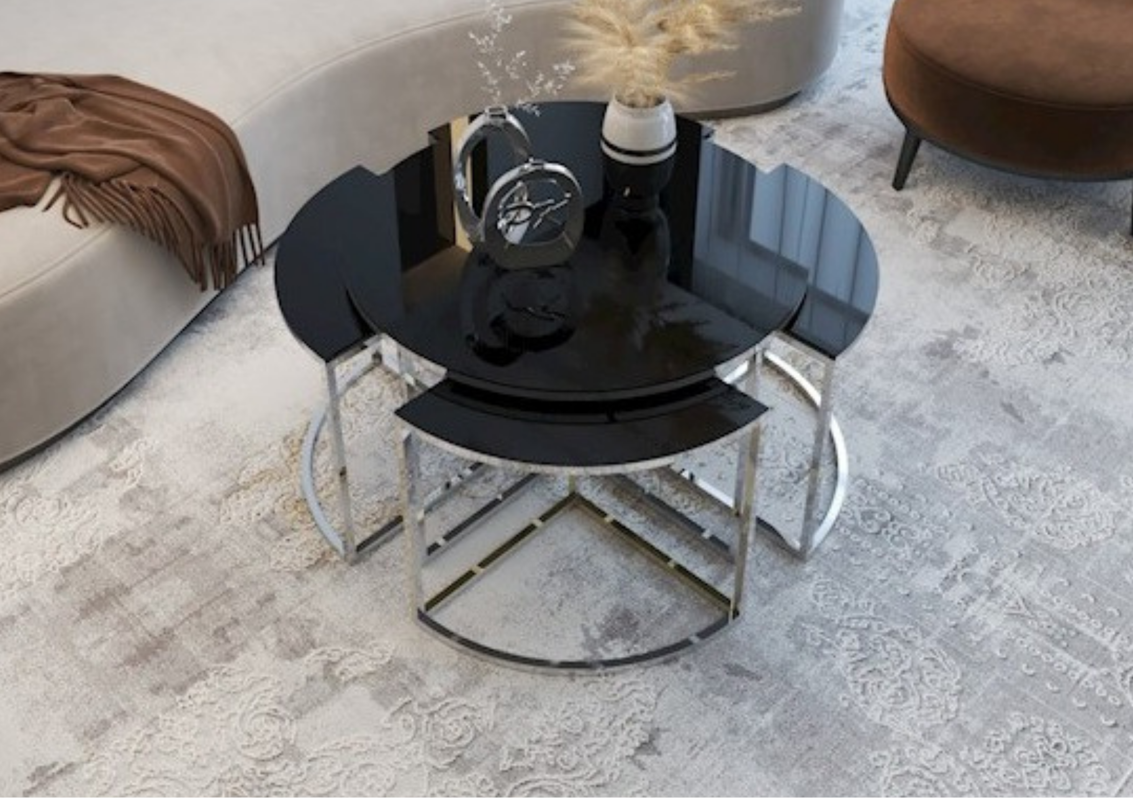 PIZZA Mesa redonda metal con vidrio negro