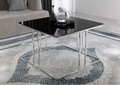 CEYLIN Mesa de Centro Cuadrada Elegante en Mármol Negro con Vidrio Templado y Base Cromada