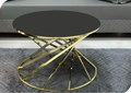 YELPAZE Mesa de Centro Redonda Sofisticada en Negro con Vidrio Templado y Base Dorada
