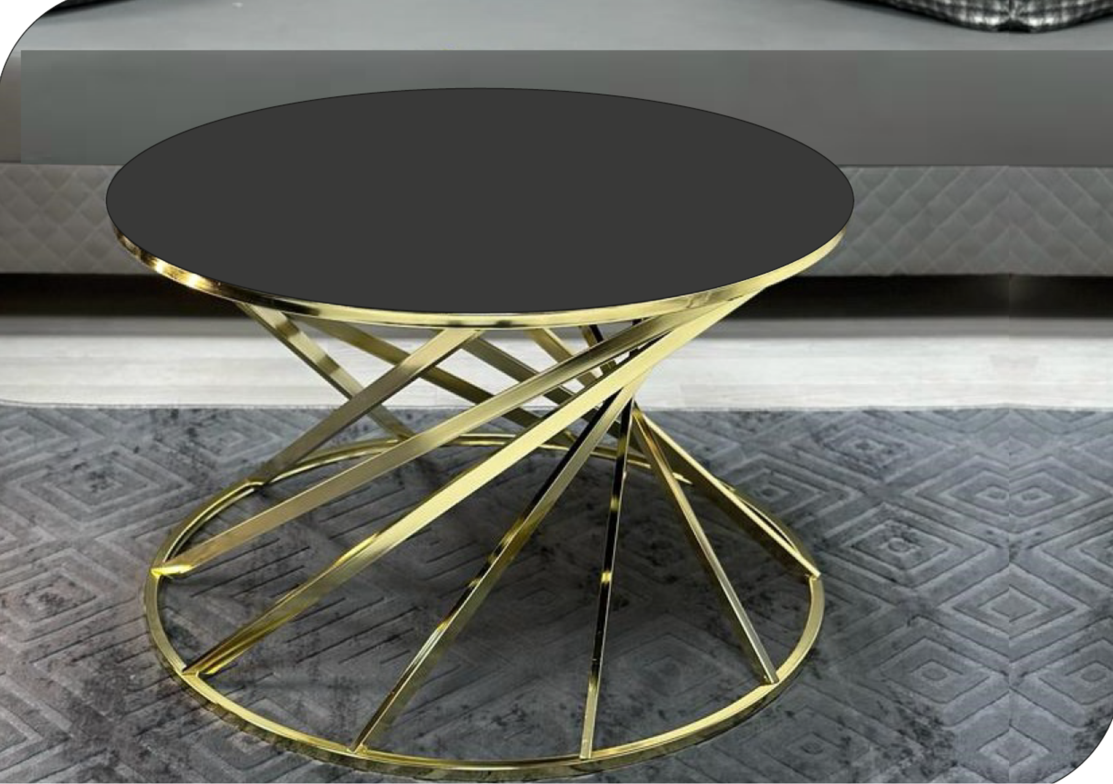 YELPAZE Mesa de Centro Redonda Sofisticada en Negro con Vidrio Templado y Base Dorada