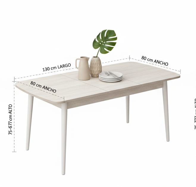 Mesa Comedor Blanco Mariposa para 6 personas, Mesa Extensible 80x130+40(M6)