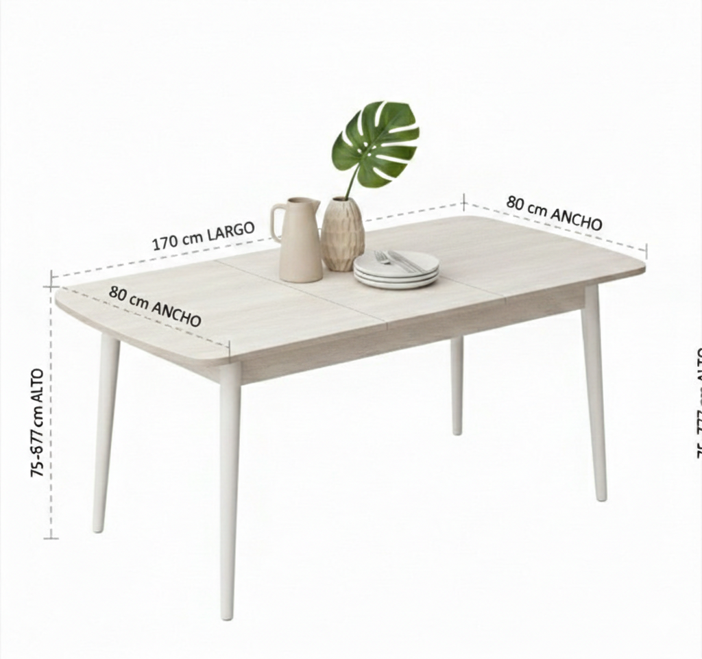 Mesa Comedor Blanco Mariposa para 6 personas, Mesa Extensible 80x130+40(M6)