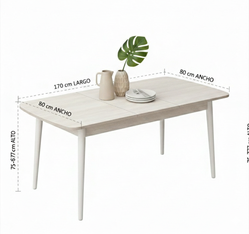 Mesa Comedor Blanco Mariposa para 6 personas, Mesa Extensible 80x130+40(M6)